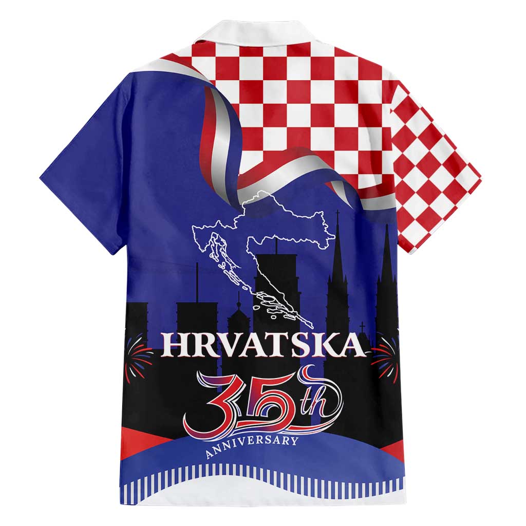Croatia Independence Day Family Matching Short Sleeve Bodycon Dress and Hawaiian Shirt Hrvatska Checkerboard 35th Anniversary
