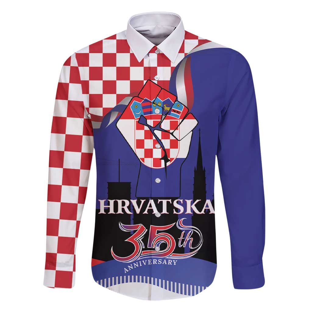 Croatia Independence Day Family Matching Short Sleeve Bodycon Dress and Hawaiian Shirt Hrvatska Checkerboard 35th Anniversary