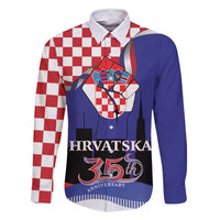 Croatia Independence Day Family Matching Short Sleeve Bodycon Dress and Hawaiian Shirt Hrvatska Checkerboard 35th Anniversary