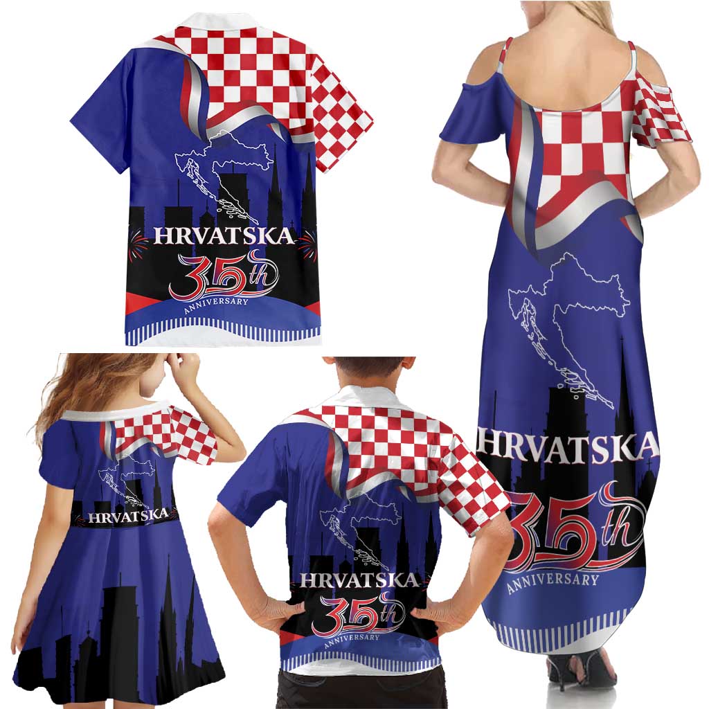 Croatia Independence Day Family Matching Summer Maxi Dress and Hawaiian Shirt Hrvatska Checkerboard 35th Anniversary