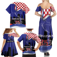 Croatia Independence Day Family Matching Summer Maxi Dress and Hawaiian Shirt Hrvatska Checkerboard 35th Anniversary