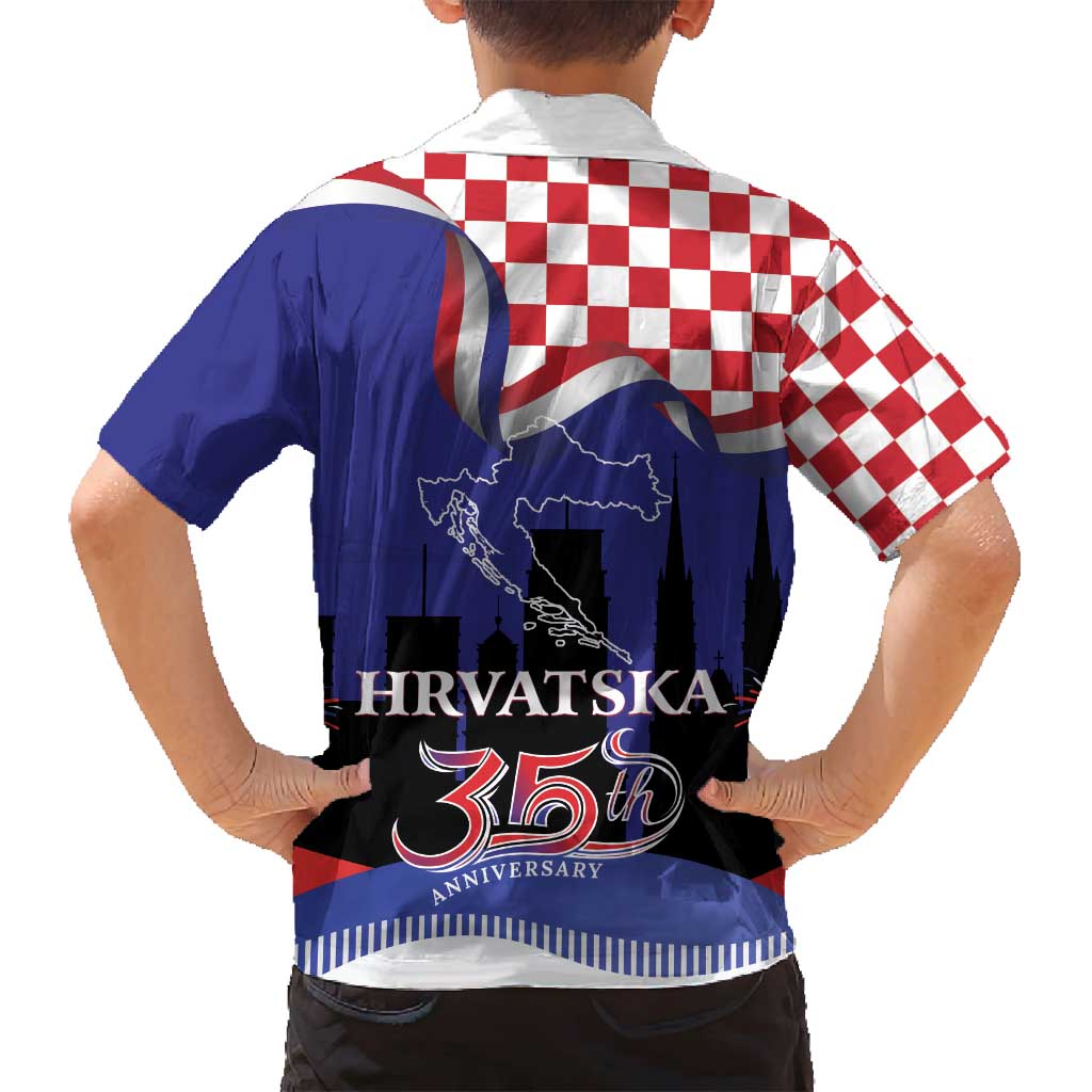 Croatia Independence Day Family Matching Tank Maxi Dress and Hawaiian Shirt Hrvatska Checkerboard 35th Anniversary