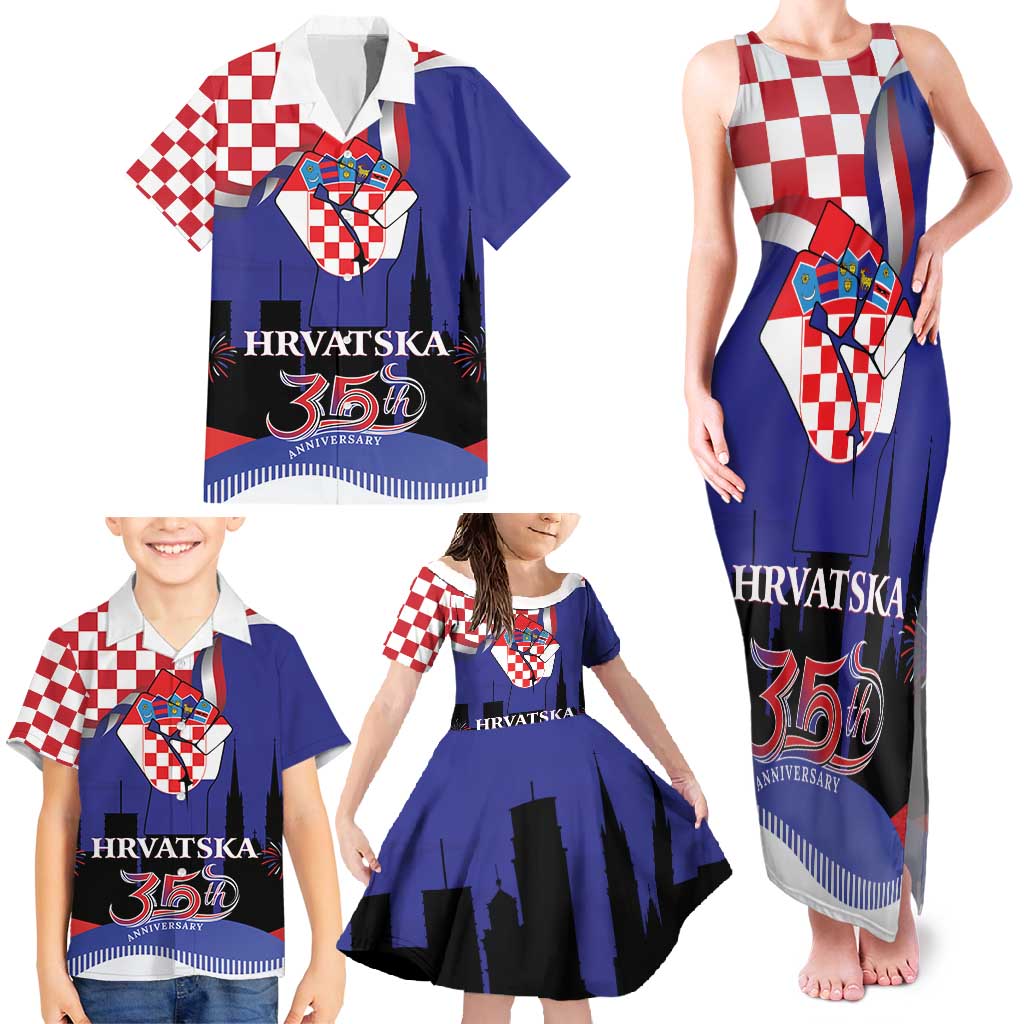Croatia Independence Day Family Matching Tank Maxi Dress and Hawaiian Shirt Hrvatska Checkerboard 35th Anniversary