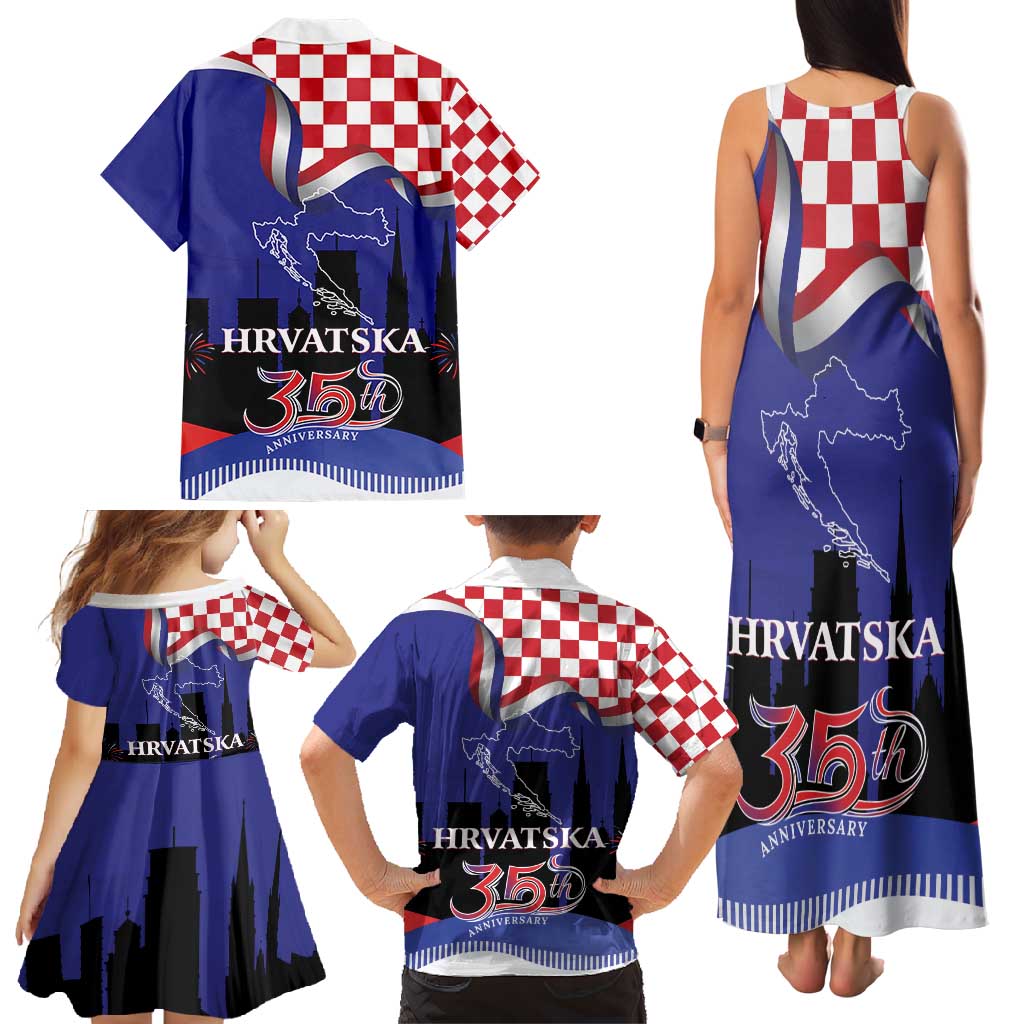 Croatia Independence Day Family Matching Tank Maxi Dress and Hawaiian Shirt Hrvatska Checkerboard 35th Anniversary