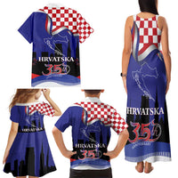 Croatia Independence Day Family Matching Tank Maxi Dress and Hawaiian Shirt Hrvatska Checkerboard 35th Anniversary