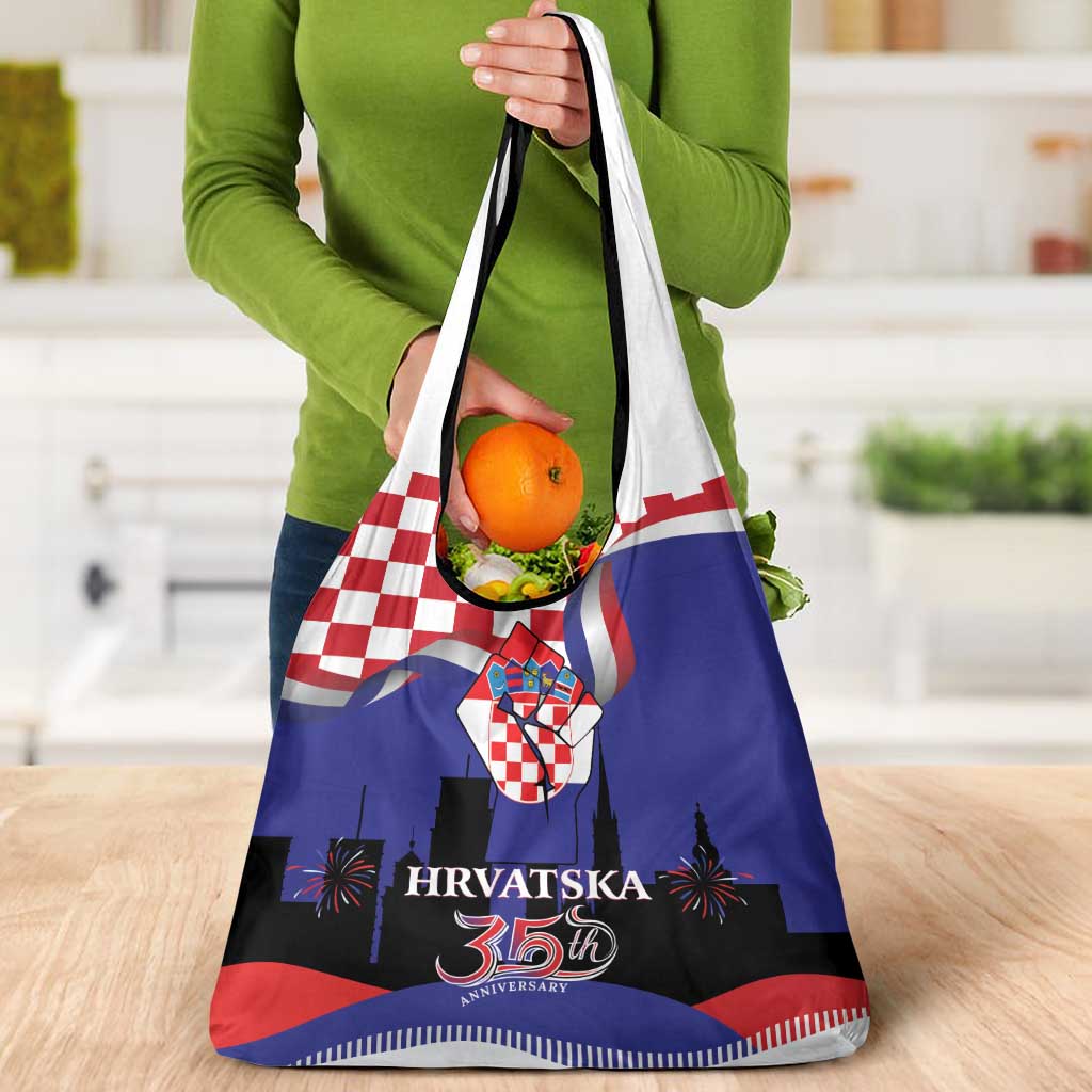 Croatia Independence Day Grocery Bag Hrvatska Checkerboard 35th Anniversary