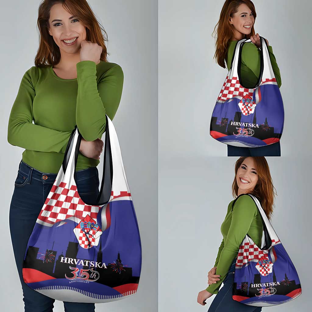 Croatia Independence Day Grocery Bag Hrvatska Checkerboard 35th Anniversary