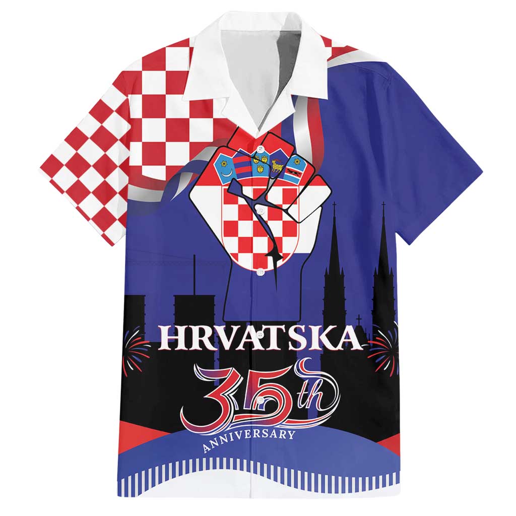 Croatia Independence Day Hawaiian Shirt Hrvatska Checkerboard 35th Anniversary