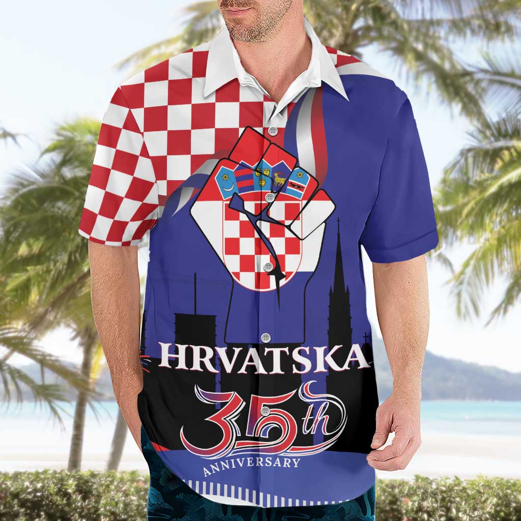 Croatia Independence Day Hawaiian Shirt Hrvatska Checkerboard 35th Anniversary