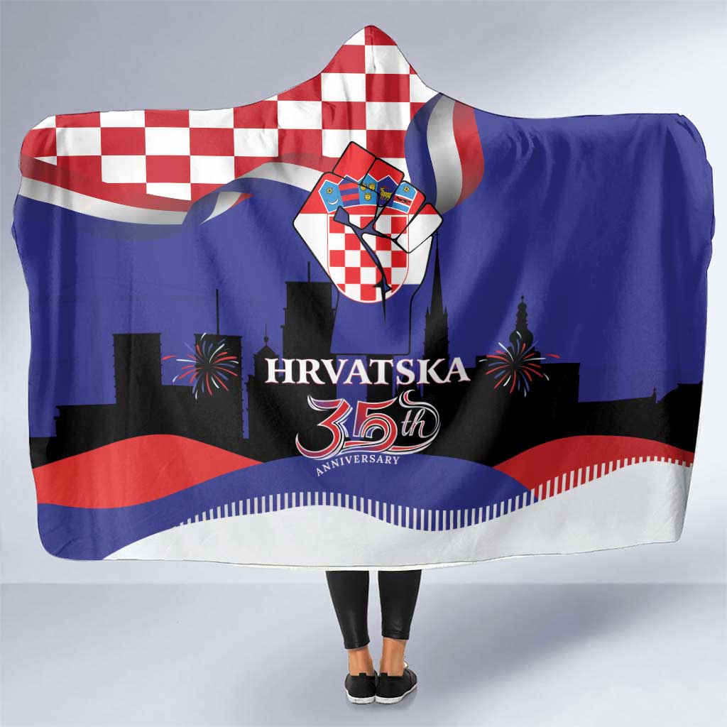 Croatia Independence Day Hooded Blanket Hrvatska Checkerboard 35th Anniversary