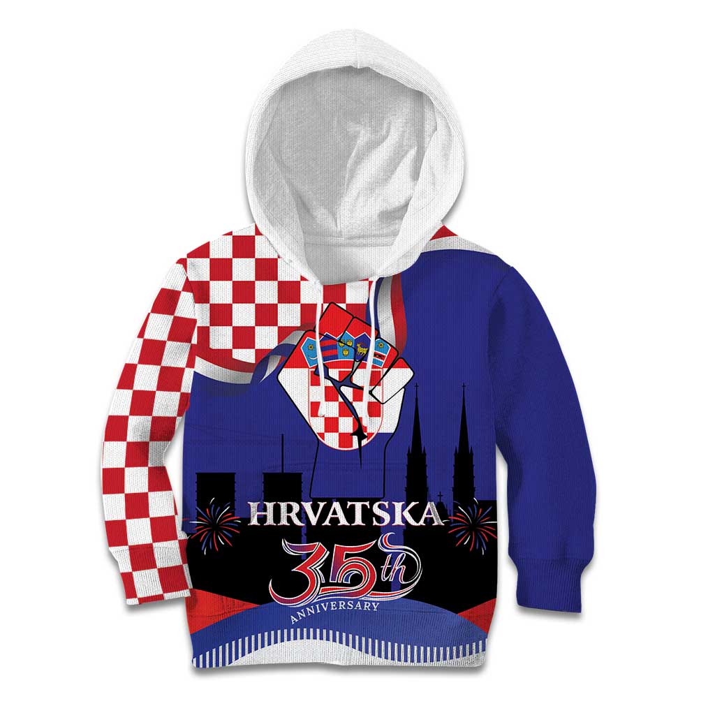Croatia Independence Day Kid Hoodie Hrvatska Checkerboard 35th Anniversary