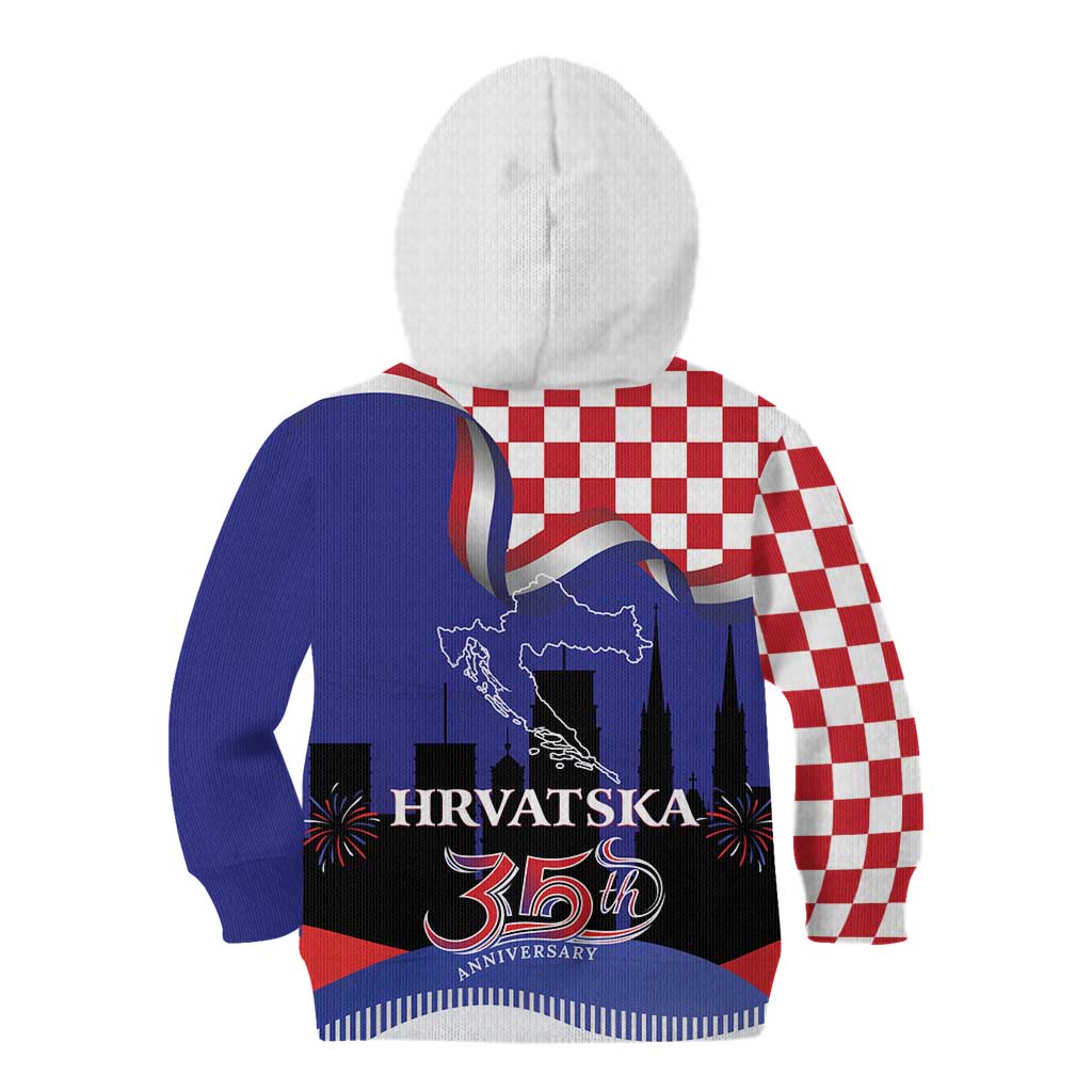 Croatia Independence Day Kid Hoodie Hrvatska Checkerboard 35th Anniversary