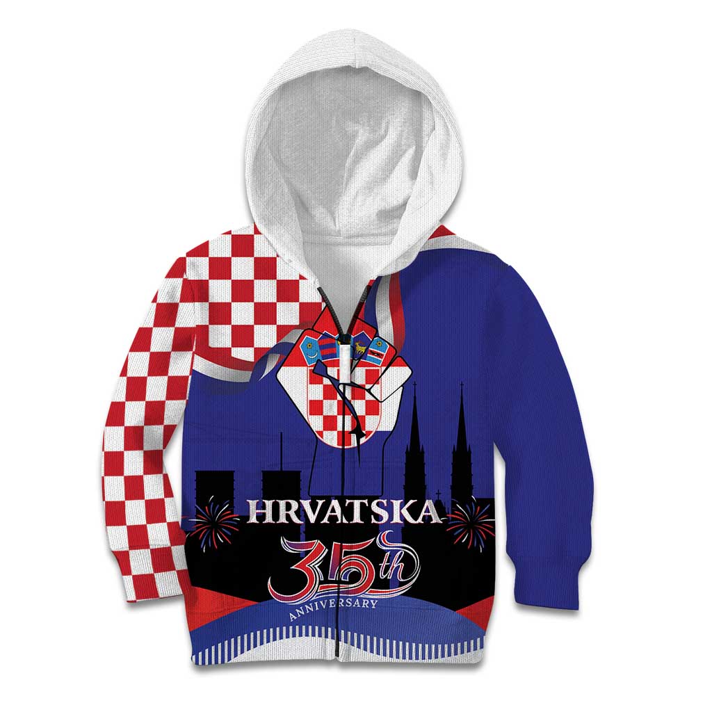 Croatia Independence Day Kid Hoodie Hrvatska Checkerboard 35th Anniversary