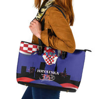 Croatia Independence Day Leather Tote Bag Hrvatska Checkerboard 35th Anniversary