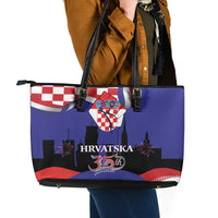 Croatia Independence Day Leather Tote Bag Hrvatska Checkerboard 35th Anniversary