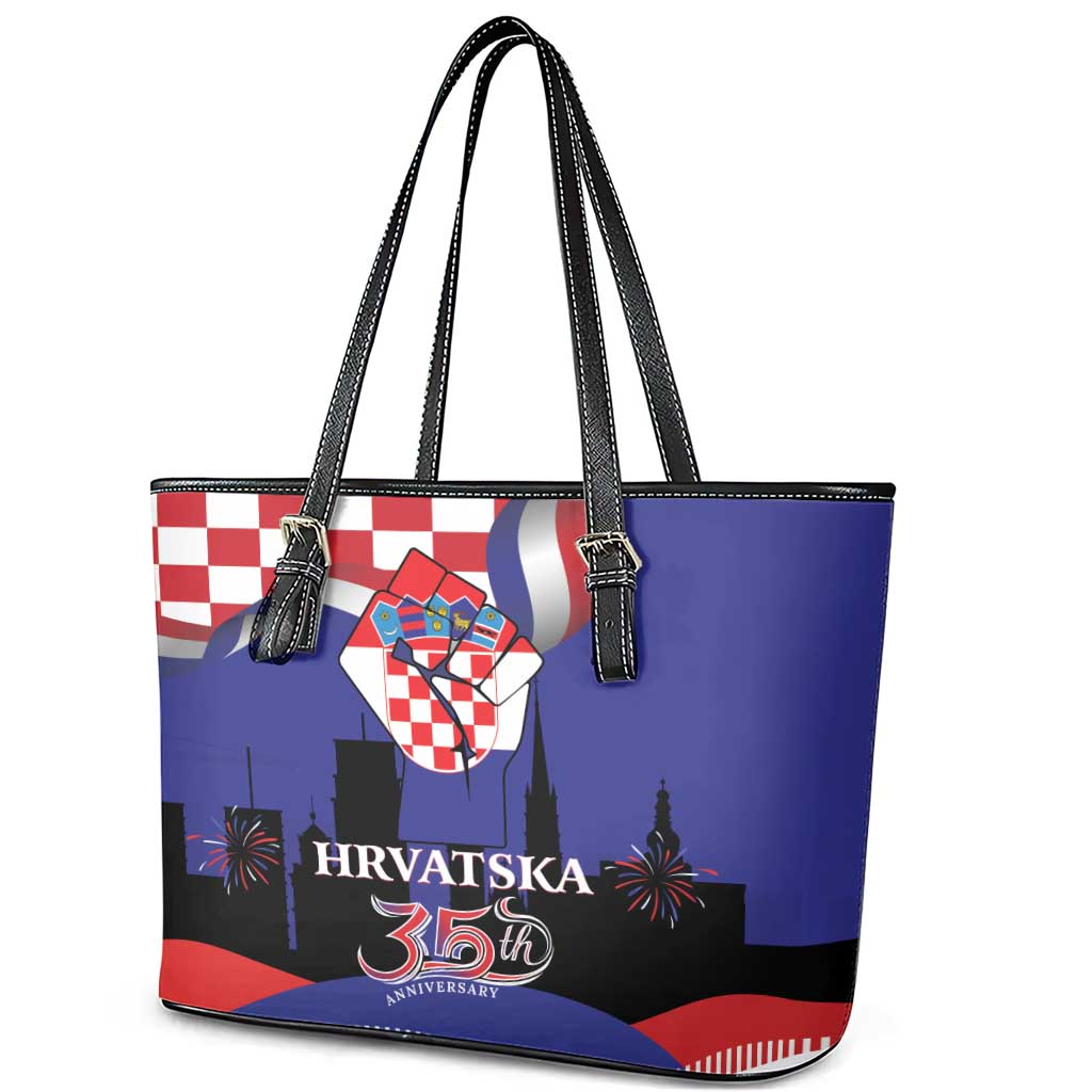 Croatia Independence Day Leather Tote Bag Hrvatska Checkerboard 35th Anniversary