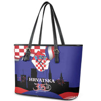 Croatia Independence Day Leather Tote Bag Hrvatska Checkerboard 35th Anniversary