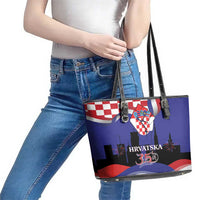 Croatia Independence Day Leather Tote Bag Hrvatska Checkerboard 35th Anniversary
