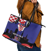 Croatia Independence Day Leather Tote Bag Hrvatska Checkerboard 35th Anniversary