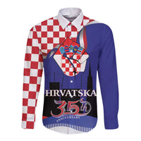 Croatia Independence Day Long Sleeve Button Shirt Hrvatska Checkerboard 35th Anniversary