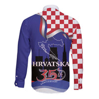 Croatia Independence Day Long Sleeve Button Shirt Hrvatska Checkerboard 35th Anniversary