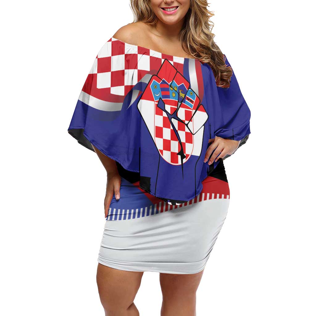 Croatia Independence Day Off Shoulder Short Dress Hrvatska Checkerboard 35th Anniversary