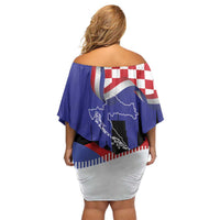 Croatia Independence Day Off Shoulder Short Dress Hrvatska Checkerboard 35th Anniversary