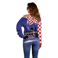 Croatia Independence Day Off Shoulder Sweater Hrvatska Checkerboard 35th Anniversary