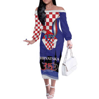 Croatia Independence Day Off The Shoulder Long Sleeve Dress Hrvatska Checkerboard 35th Anniversary