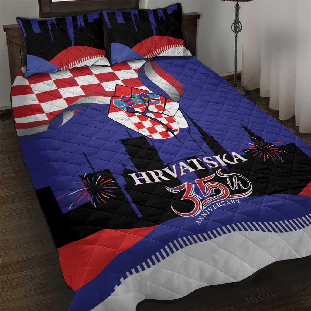 Croatia Independence Day Quilt Bed Set Hrvatska Checkerboard 35th Anniversary