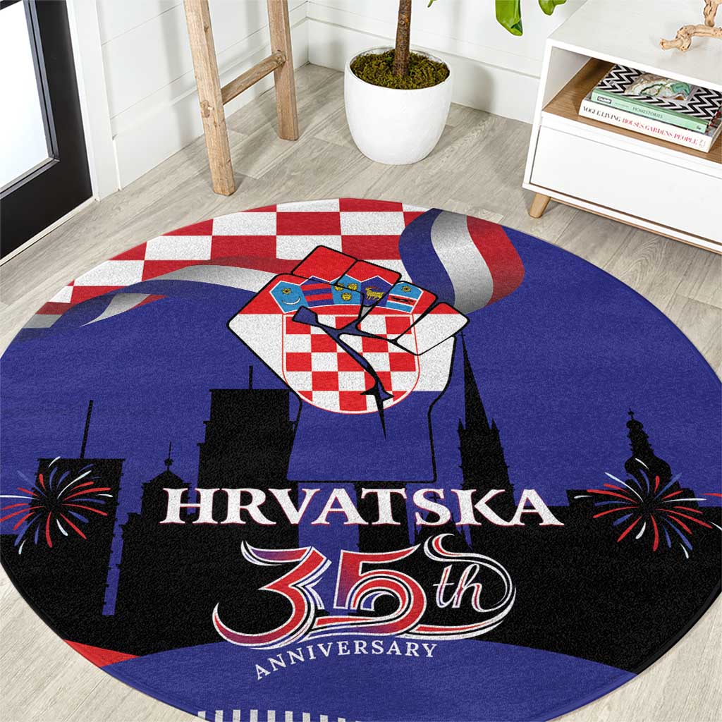 Croatia Independence Day Round Carpet Hrvatska Checkerboard 35th Anniversary