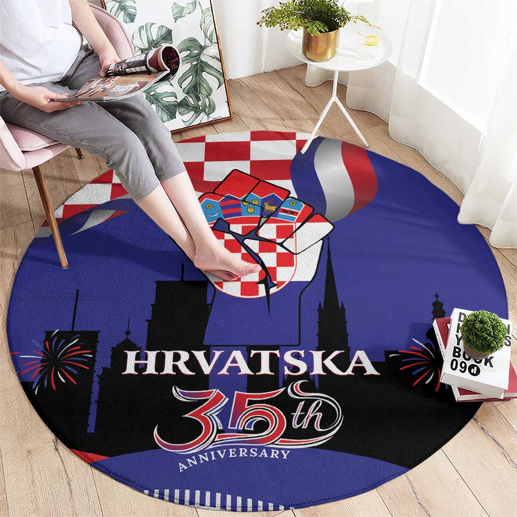 Croatia Independence Day Round Carpet Hrvatska Checkerboard 35th Anniversary
