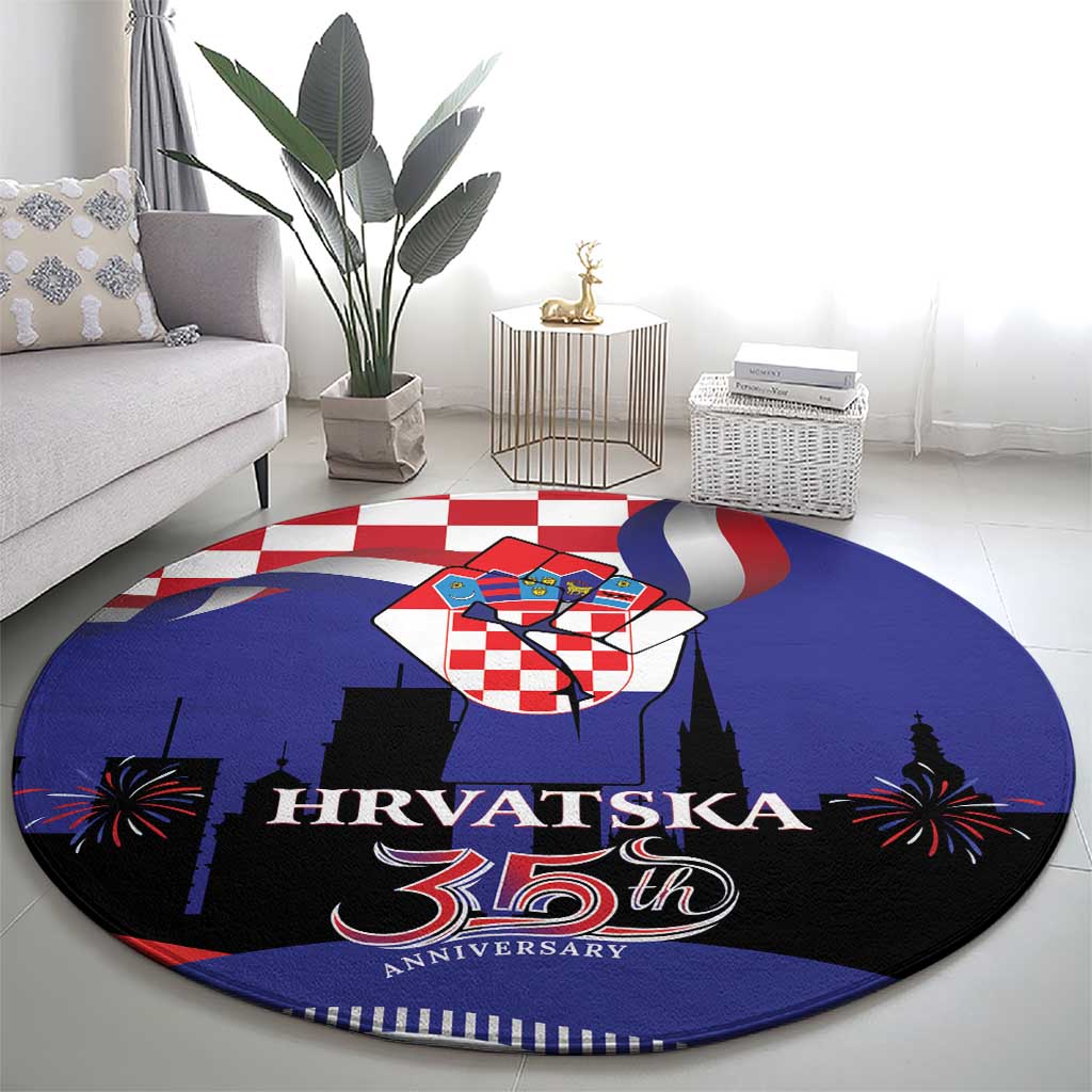 Croatia Independence Day Round Carpet Hrvatska Checkerboard 35th Anniversary