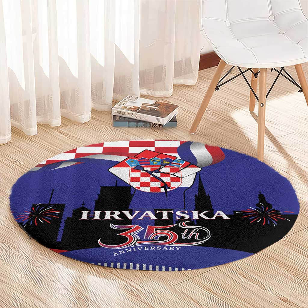 Croatia Independence Day Round Carpet Hrvatska Checkerboard 35th Anniversary