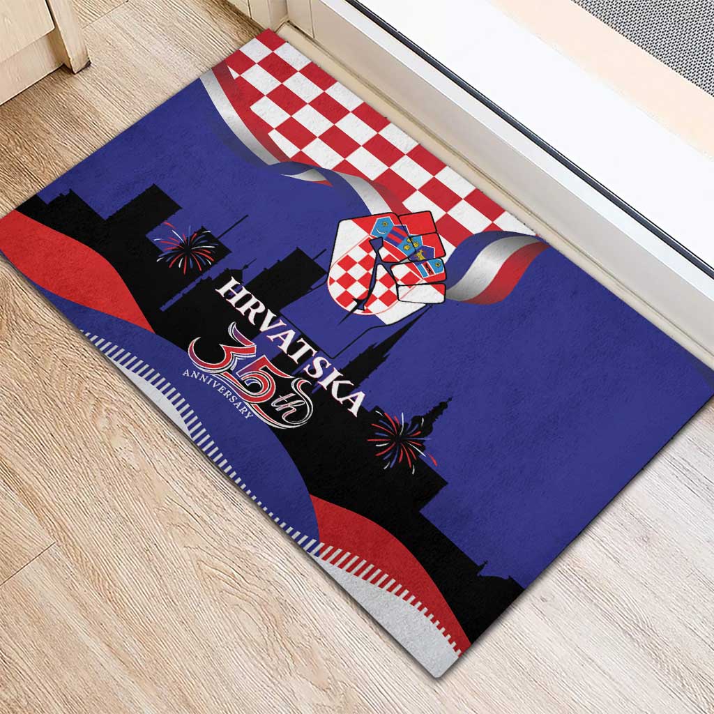 Croatia Independence Day Rubber Doormat Hrvatska Checkerboard 35th Anniversary