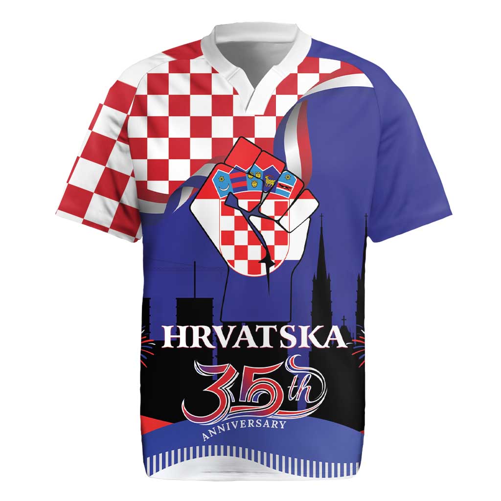 Croatia Independence Day Rugby Jersey Hrvatska Checkerboard 35th Anniversary