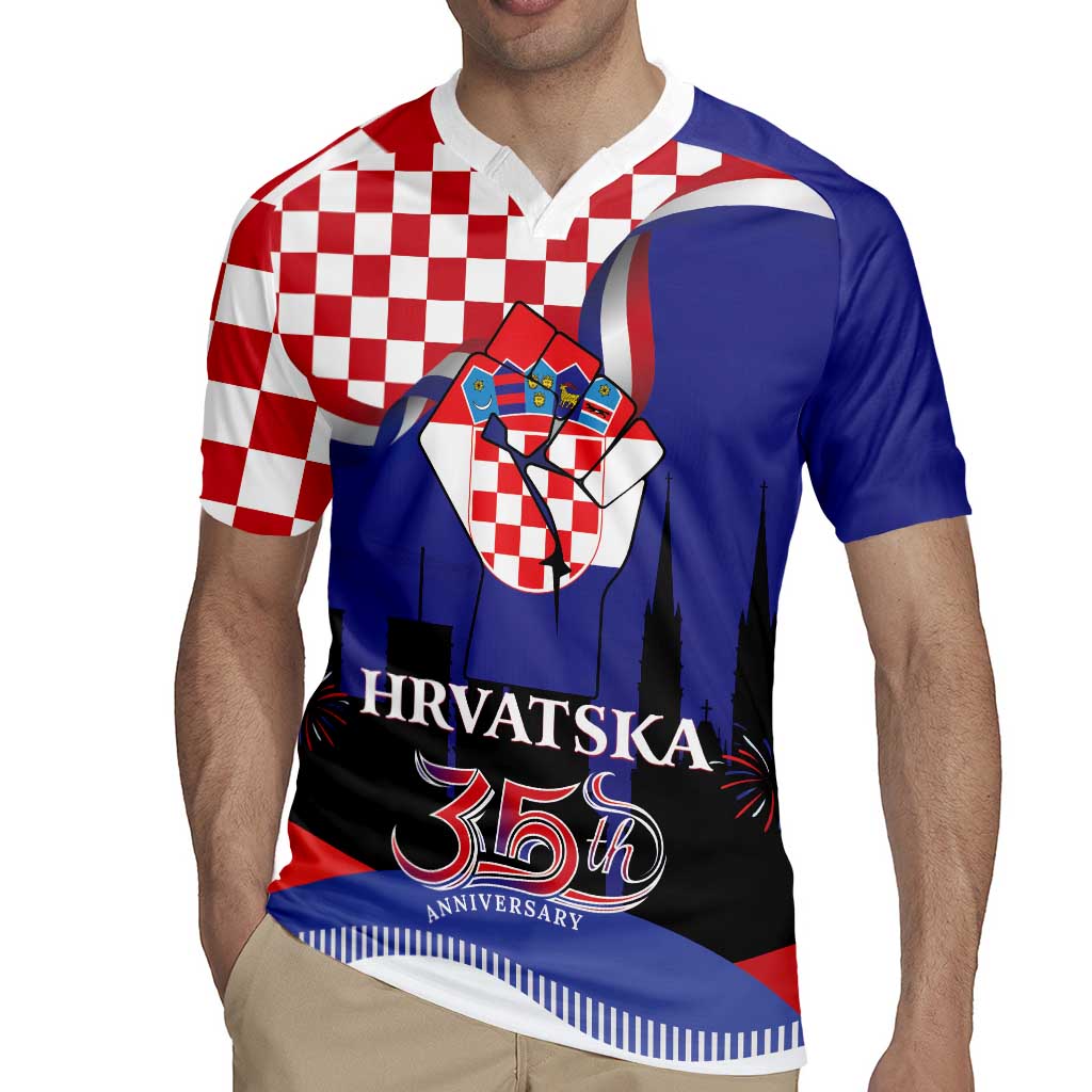 Croatia Independence Day Rugby Jersey Hrvatska Checkerboard 35th Anniversary