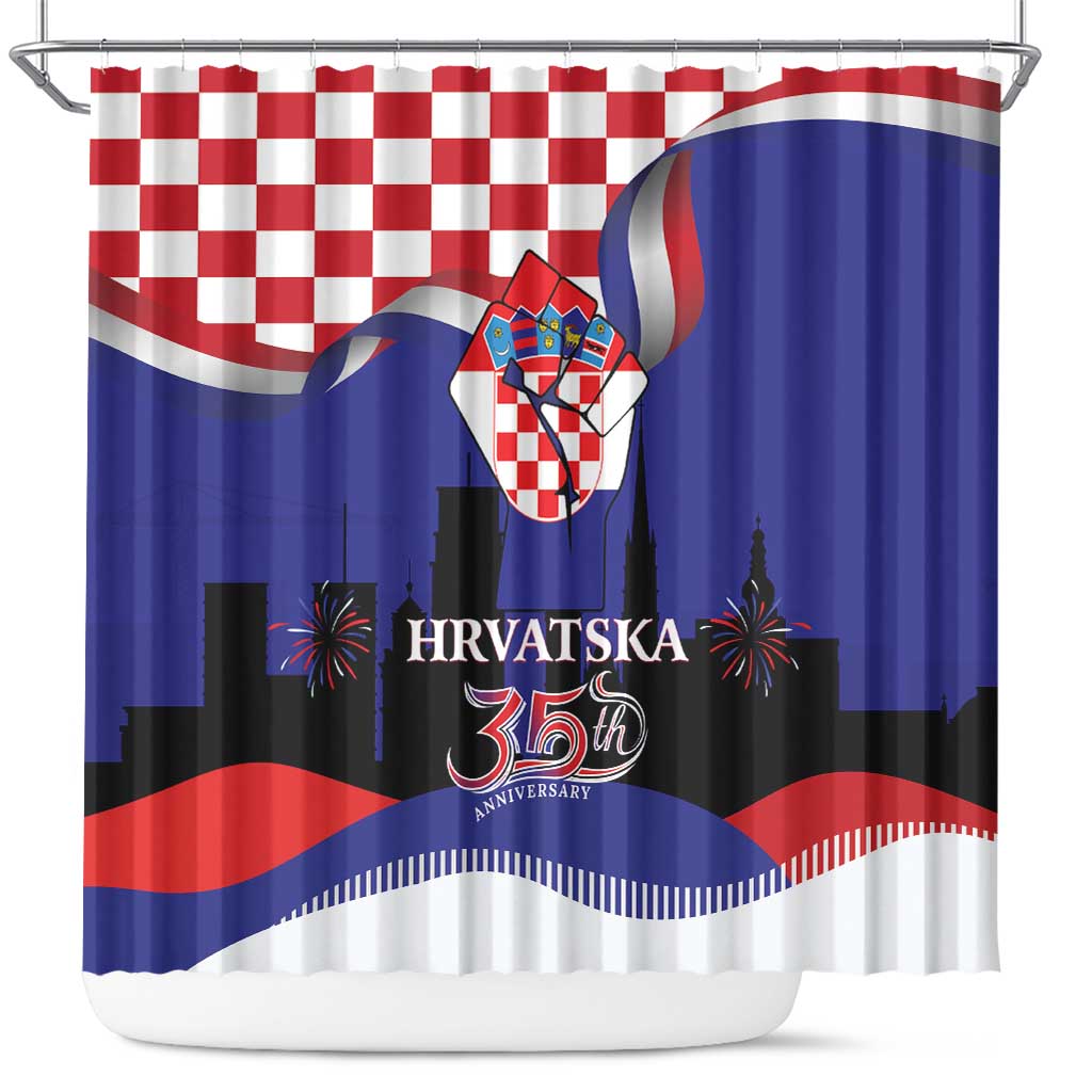 Croatia Independence Day Shower Curtain Hrvatska Checkerboard 35th Anniversary