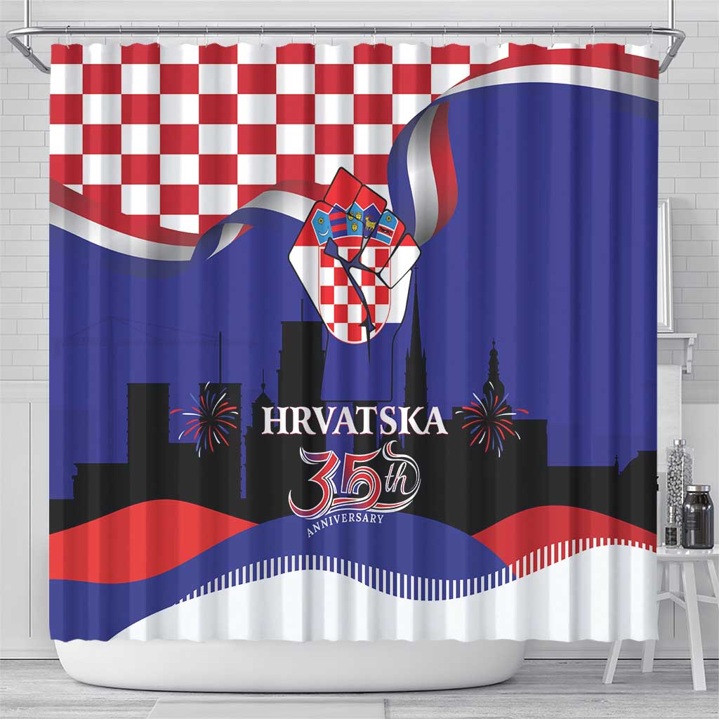 Croatia Independence Day Shower Curtain Hrvatska Checkerboard 35th Anniversary