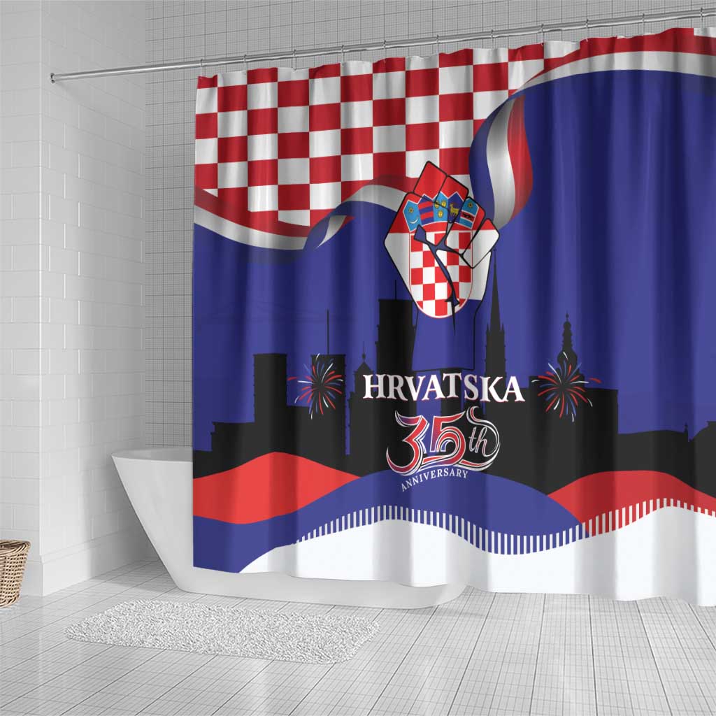 Croatia Independence Day Shower Curtain Hrvatska Checkerboard 35th Anniversary