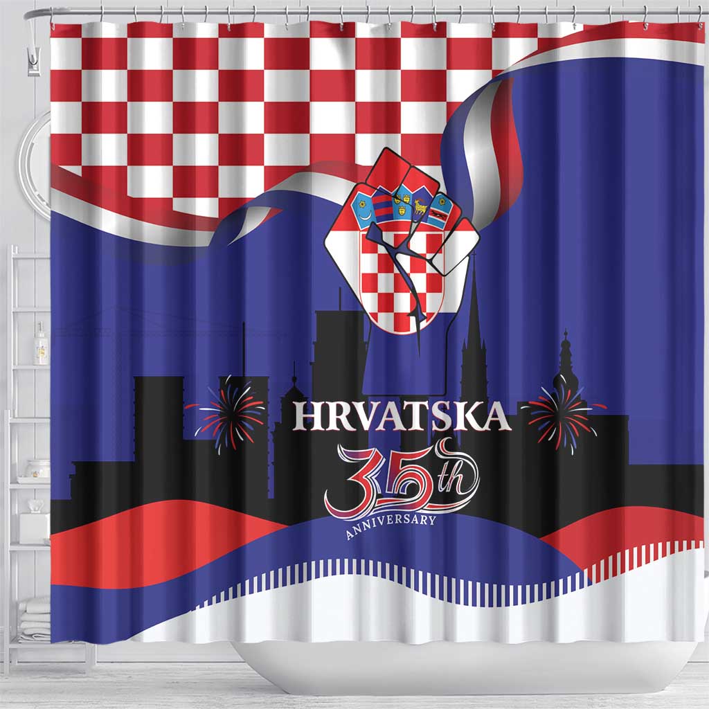 Croatia Independence Day Shower Curtain Hrvatska Checkerboard 35th Anniversary