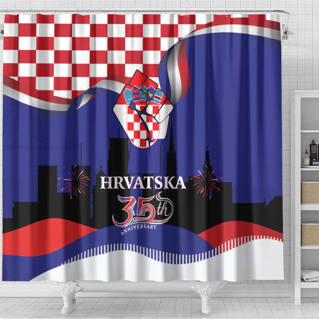 Croatia Independence Day Shower Curtain Hrvatska Checkerboard 35th Anniversary
