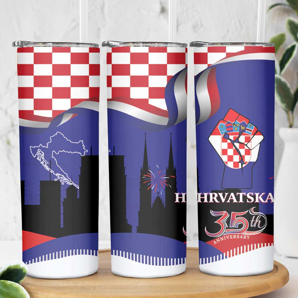 Croatia Independence Day Skinny Tumbler Hrvatska Checkerboard 35th Anniversary