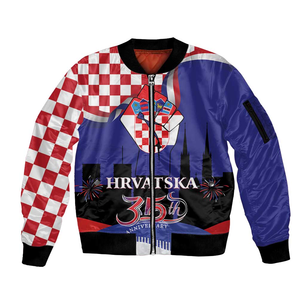 Croatia Independence Day Sleeve Zip Bomber Jacket Hrvatska Checkerboard 35th Anniversary