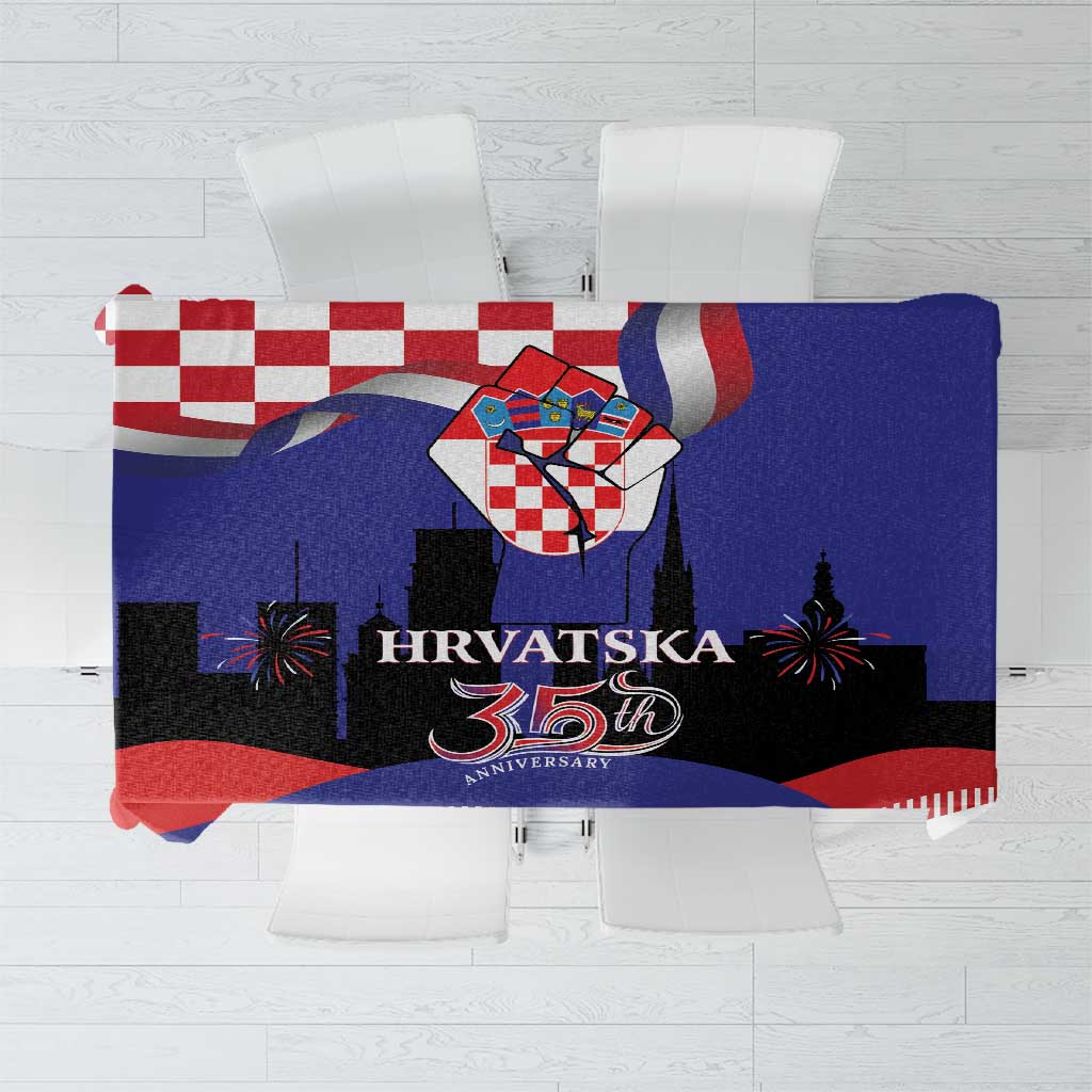 Croatia Independence Day Tablecloth Hrvatska Checkerboard 35th Anniversary