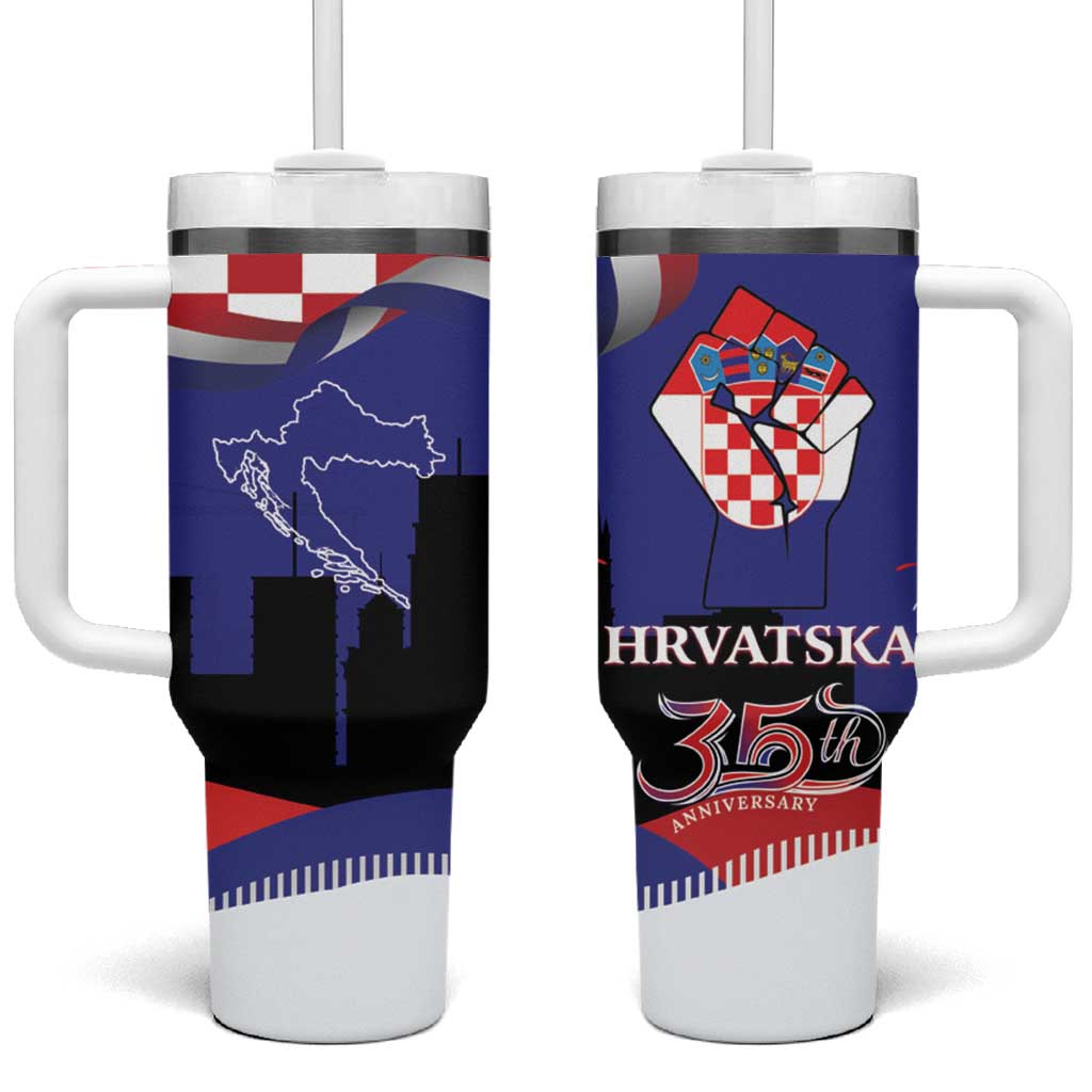 Croatia Independence Day Tumbler With Handle Hrvatska Checkerboard 35th Anniversary