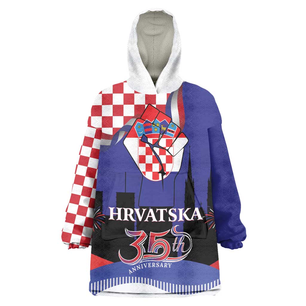 Croatia Independence Day Wearable Blanket Hoodie Hrvatska Checkerboard 35th Anniversary