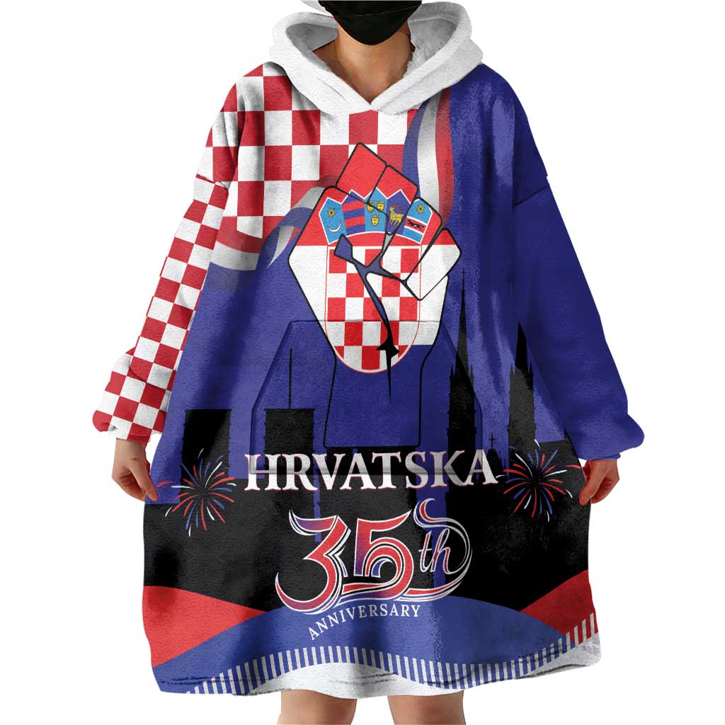 Croatia Independence Day Wearable Blanket Hoodie Hrvatska Checkerboard 35th Anniversary