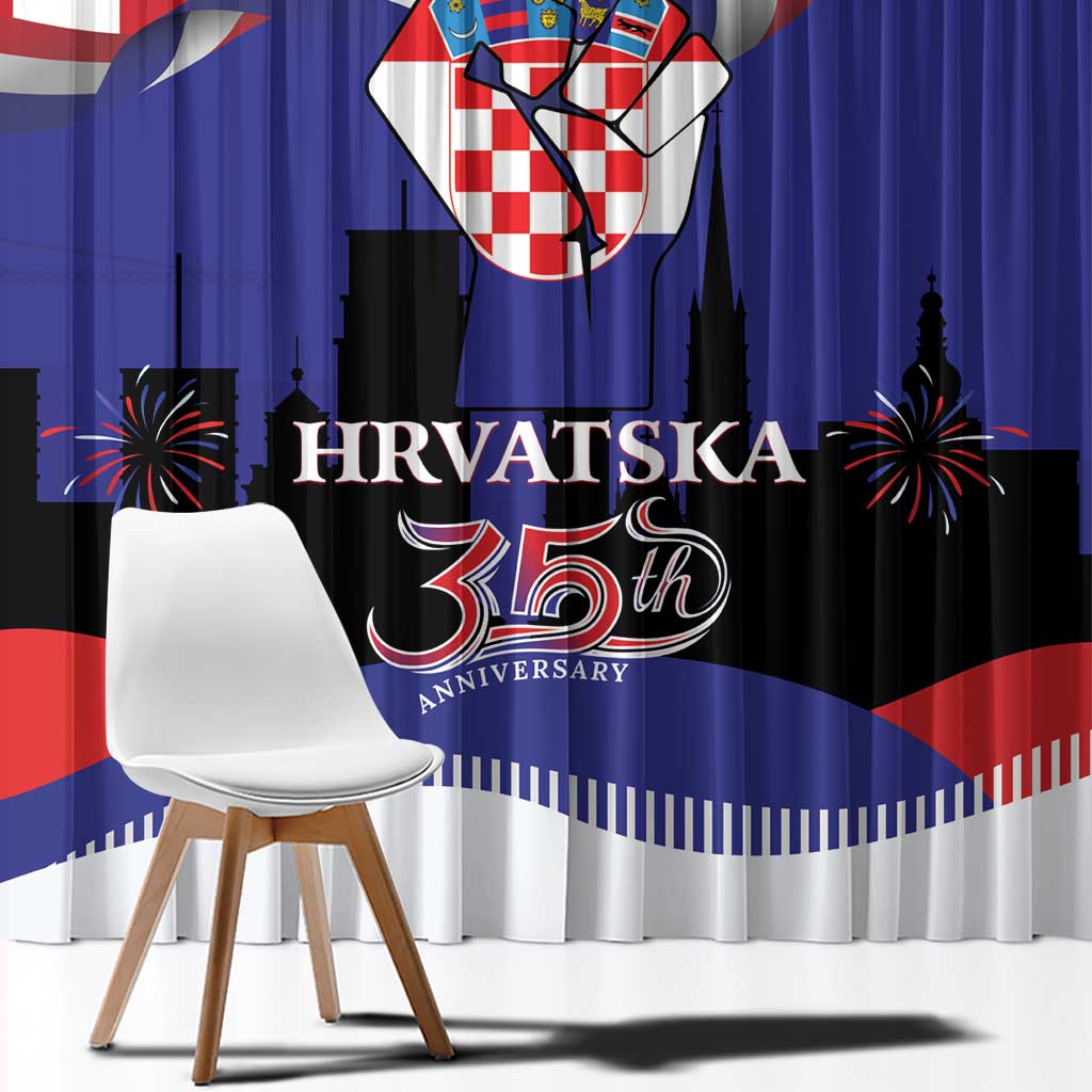 Croatia Independence Day Window Curtain Hrvatska Checkerboard 35th Anniversary