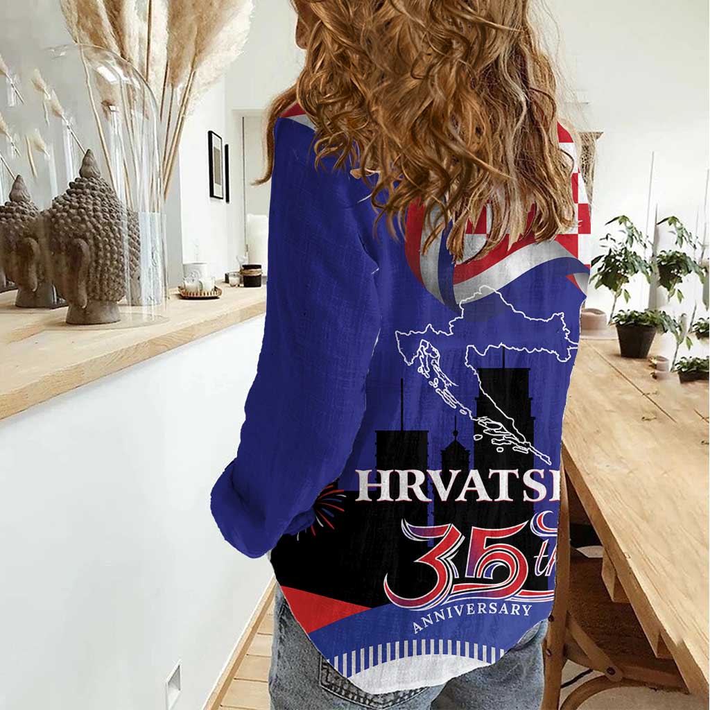 Croatia Independence Day Women Casual Shirt Hrvatska Checkerboard 35th Anniversary